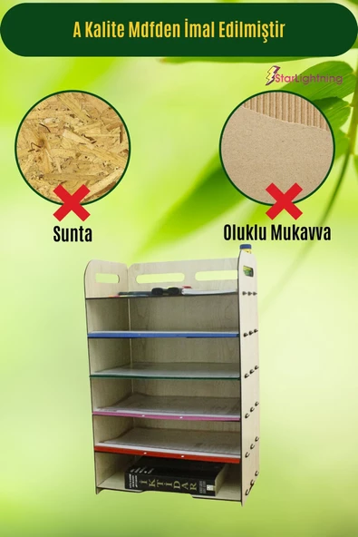 StarLightning Masa Düzenleyici Organizer Evrak Rafı Masaüstü Organizer Açık Meşe Renk Model 5 - 5