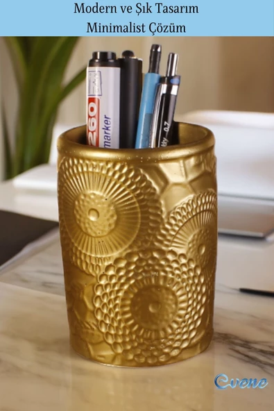 Evene Kalemlik Masa Kalemliği Organizer Kalemlik Altın Eskitme Renk Model 12 - Resim 4