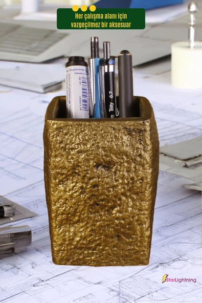 StarLightning Kalemlik Masa Kalemliği Organizer Kalemlik Altın Eskitme Renk Model 7 - Resim 5