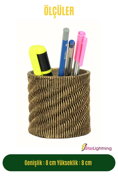 StarLightning Kalemlik Altın Eskitme Renk Masa Kalemliği Organizer Kalemlik Model 5 - Resim 3