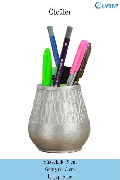 Evene Kalemlik Gümüş Renk Masa Kalemliği Organizer Kalemlik Vazo Model - Resim 2