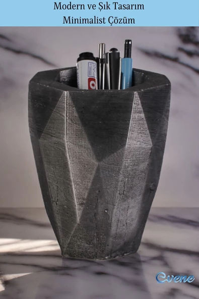 Evene Kalemlik Masa Kalemliği Organizer Kalemlik Gümüş Eskitme Renk Model 19 - Resim 4