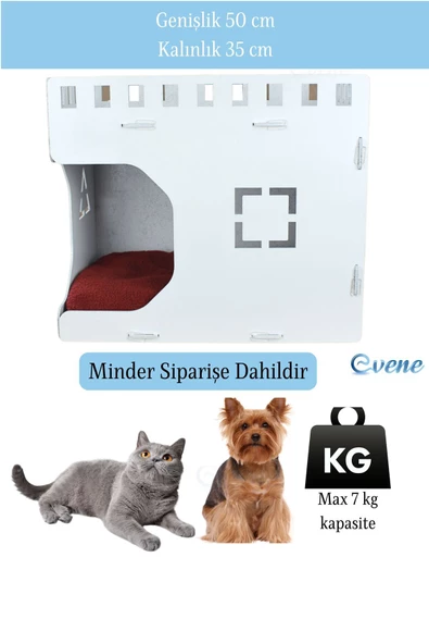 Evene Büyük Kedi Evi Dekoratif Ahşap Dayanıklı Beyaz Renk 50x35 Cm Kedi Yatağı Gümüş Model - 2