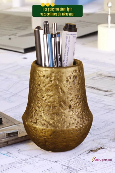 StarLightning Kalemlik Masa Kalemliği Organizer Kalemlik Altın Eskitme Renk Model 15 - Resim 5