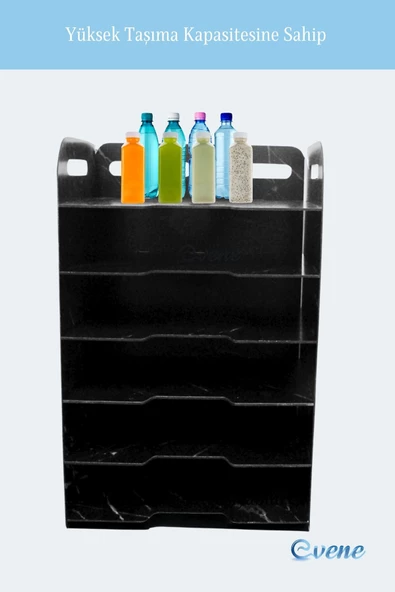 Evene Dosya Düzenleyici Masa Üstü Organizer Ahşap Evrak Rafı Siyah Mermer Renk Model 5 - 4