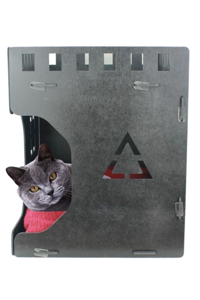 Evene Kedi Evi Kedi Yuvası Kedi Kulübesi Ahşap Kedi Evi Büyük Kedi Evi Model 2 Siyah