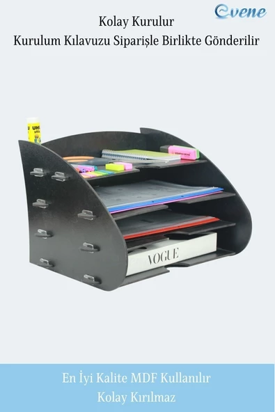 Evene Dosya Düzenleyici Masa Üstü Organizer Ahşap Evrak Raflı Model 3 - 6
