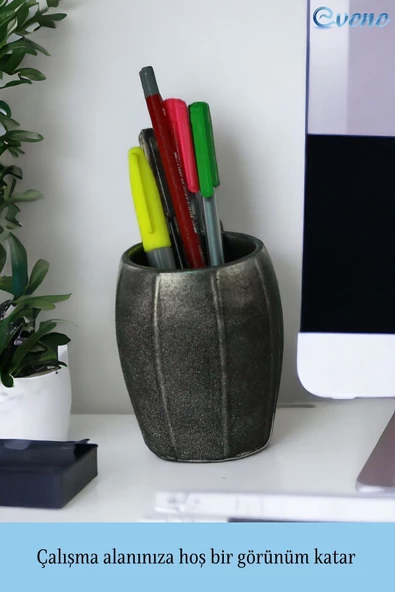 Evene Kalemlik Masa Kalemliği Organizer Kalemlik Gümüş Eskitme Renk Model 13 - Resim 3