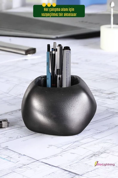 StarLightning Kalemlik Masa Kalemliği Organizer Kalemlik Gümüş Eskitme Renk Model 22 - Resim 5