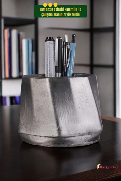 StarLightning Kalemlik Masa Kalemliği Organizer Kalemlik Gümüş Eskitme Renk Model 17 - Resim 2