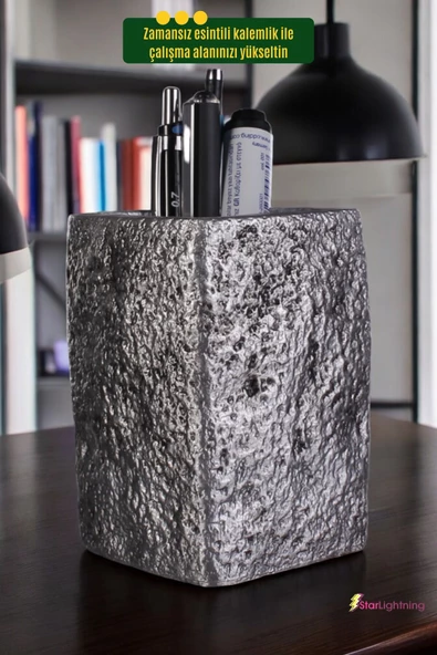 StarLightning Kalemlik Masa Kalemliği Organizer Kalemlik Gümüş Eskitme Renk Model 7 - Resim 2