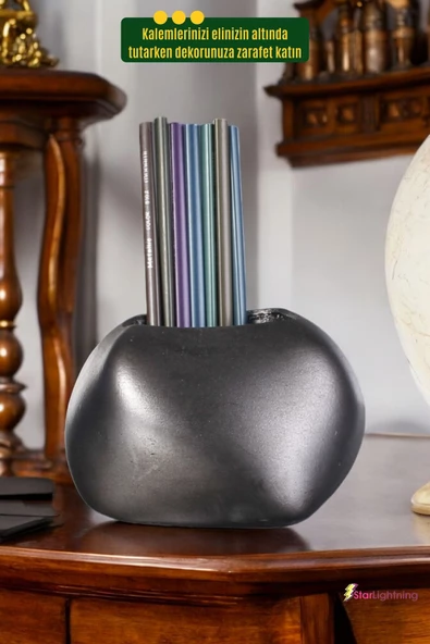 StarLightning Kalemlik Masa Kalemliği Organizer Kalemlik Gümüş Eskitme Renk Model 22 - Resim 4