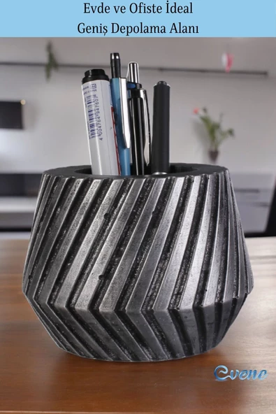 Evene Kalemlik Masa Kalemliği Organizer Kalemlik Gümüş Eskitme Renk Model 21 - Resim 3