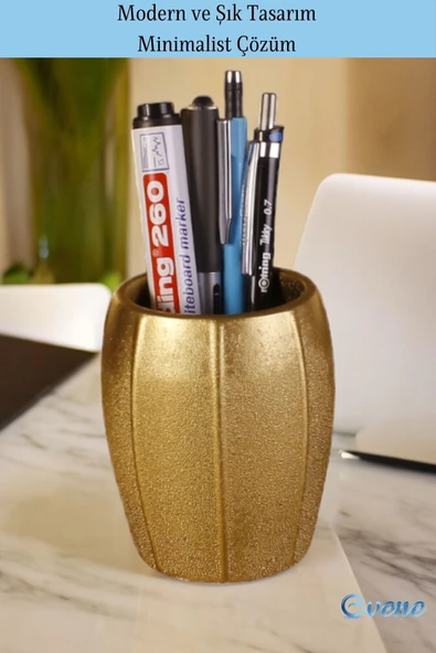 Evene Kalemlik Masa Kalemliği Organizer Kalemlik Altın Renk Model 13 - Resim 4
