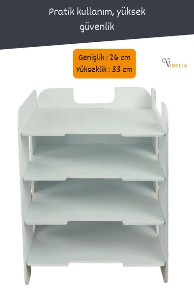 Viselia Evrak Rafı Ahşap Masaüstü Organizer Dosya Düzenleyici Beyaz Renk Model 1 - 3