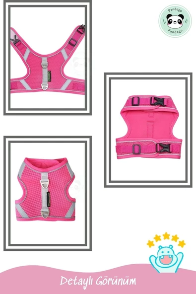 Pandogo Kedi Tasması Göğüs Gezdirme Tasması Uzun Sevk Kayışlı Pembe S Beden - Resim 3