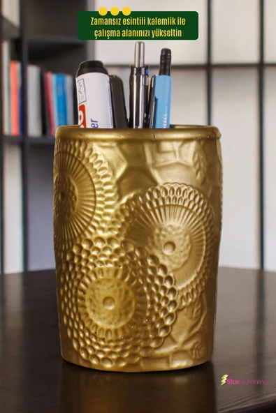 StarLightning Kalemlik Masa Kalemliği Organizer Kalemlik Altın Eskitme Renk Model 12 - Resim 2