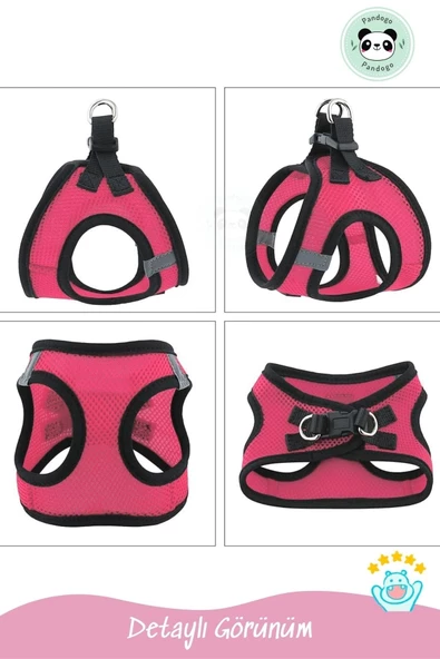 Pandogo Kedi Köpek Tasması Reflektörlü Fileli Hava Alan Kumaş Sevk Kayışlı Kedi Gezdirme Tasması Pembe M - Resim 3