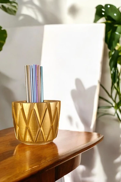 Evene Kalemlik Masa Kalemliği Organizer Kalemlik Altın Renk Model 18 ürün görseli 1