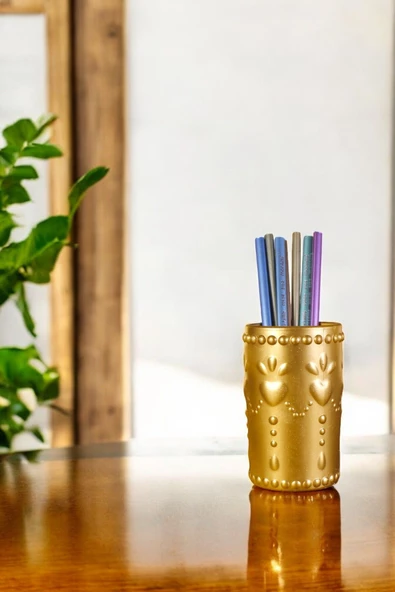 Evene Kalemlik Masa Kalemliği Organizer Kalemlik Altın Renk Model 10 ürün görseli 1