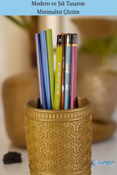 Evene Kalemlik Masa Kalemliği Organizer Kalemlik Altın Renk Model 4 - Resim 4