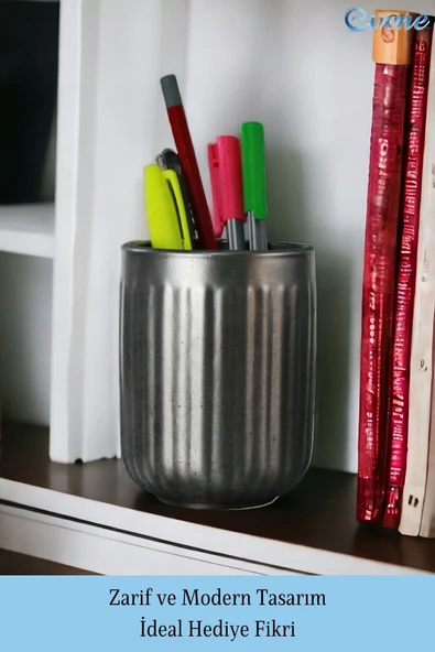 Evene Kalemlik Masa Kalemliği Organizer Kalemlik Gümüş Eskitme Renk Model 11 - Resim 4