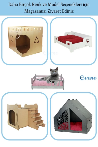 Evene Kedi Evi Kedi Yuvası Kedi Kulübesi Ahşap Kedi Evi Büyük Kedi Evi Model 5 Siyah - 4