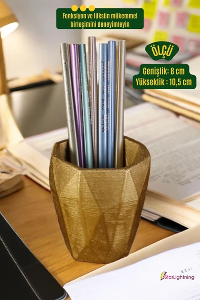 StarLightning Kalemlik Masa Kalemliği Organizer Kalemlik Altın Renk Model 2 - 3