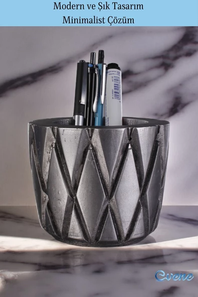 Evene Kalemlik Masa Kalemliği Organizer Kalemlik Gümüş Eskitme Renk Model 18 - Resim 4