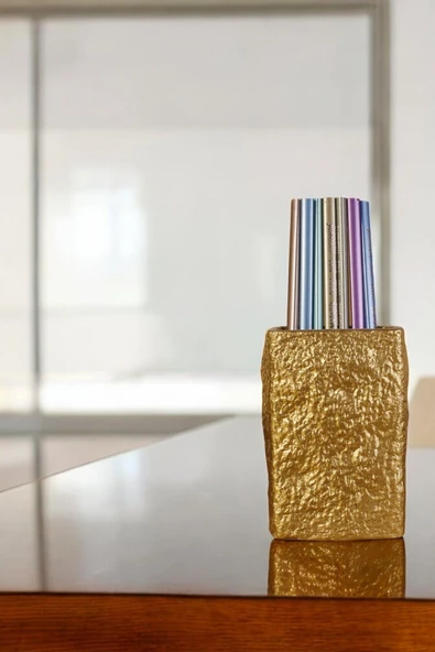 Evene Kalemlik Masa Kalemliği Organizer Kalemlik Altın Renk Model 7 ürün görseli 1