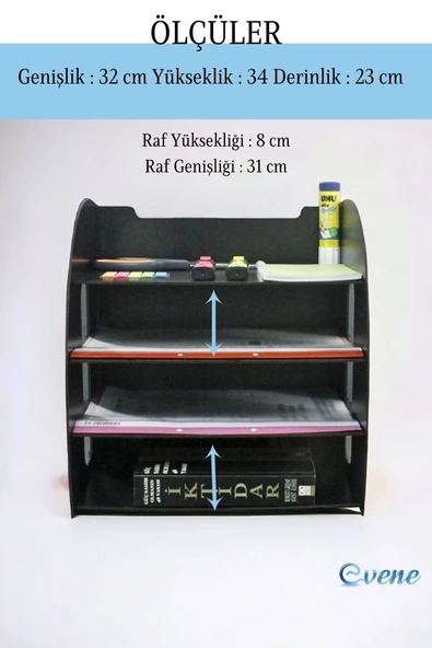 Evene Dosya Düzenleyici Masa Üstü Organizer Ahşap Evrak Rafı Siyah Renk Model 6 - 3