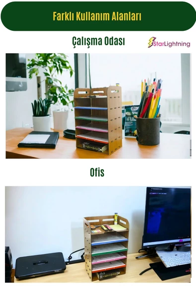 StarLightning Masa Düzenleyici Organizer Evrak Rafı Masaüstü Organizer Ceviz Renk Model 5 - 3