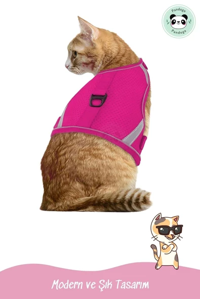 Pandogo Kedi Tasması Göğüs Gezdirme Tasması Uzun Sevk Kayışlı Pembe S Beden - Resim 6