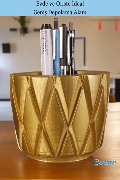 Evene Kalemlik Masa Kalemliği Organizer Kalemlik Altın Renk Model 18 - Resim 3