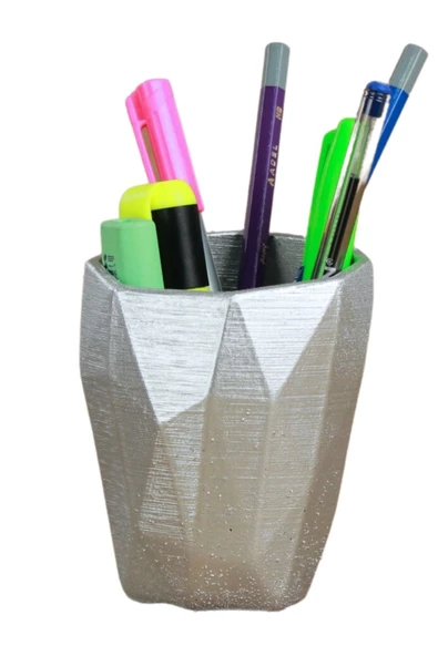 Evene Kalemlik Gümüş Renk Masa Kalemliği Organizer Kalemlik Uzun Poly Model ürün görseli 1