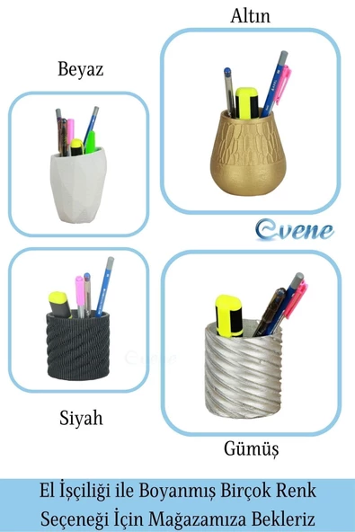 Evene Kalemlik Masa Kalemliği Organizer Kalemlik Gümüş Eskitme Renk Model 4 - Resim 5