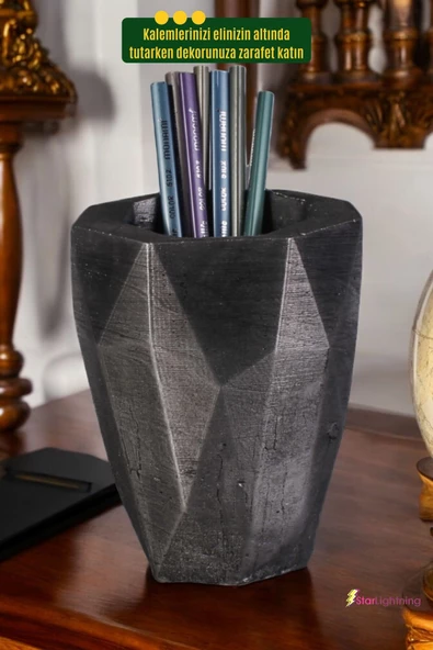 StarLightning Kalemlik Masa Kalemliği Organizer Kalemlik Gümüş Eskitme Renk Model 19 - Resim 4