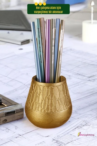 StarLightning Kalemlik Masa Kalemliği Organizer Kalemlik Altın Renk Model 3 - Resim 5