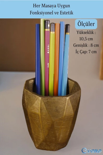 Evene Kalemlik Masa Kalemliği Organizer Kalemlik Altın Eskitme Renk Model 2 - 2