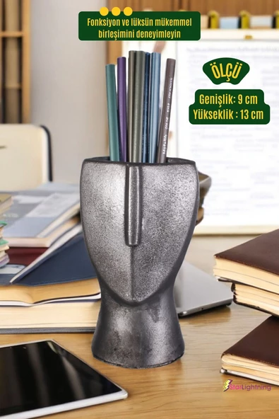 StarLightning Kalemlik Masa Kalemliği Organizer Kalemlik Gümüş Eskitme Renk Model 23 - Resim 3