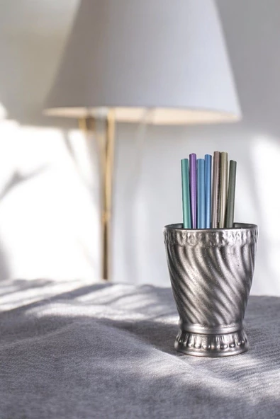 Evene Kalemlik Masa Kalemliği Organizer Kalemlik Gümüş Eskitme Renk Model 14 ürün görseli 1