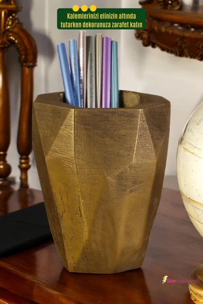 StarLightning Kalemlik Masa Kalemliği Organizer Kalemlik Altın Eskitme Renk Model 19 - Resim 4