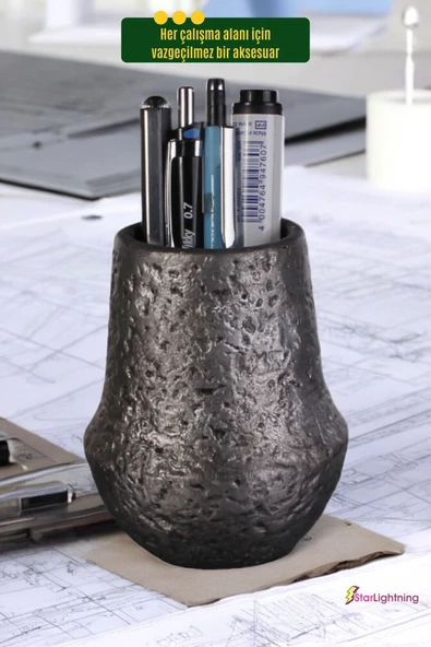 StarLightning Kalemlik Masa Kalemliği Organizer Kalemlik Gümüş Eskitme Renk Model 15 - Resim 5