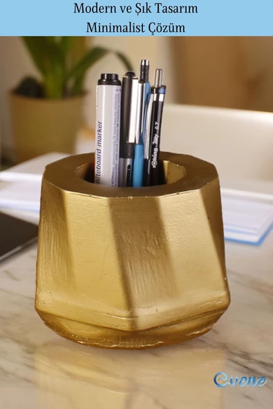 Evene Kalemlik Masa Kalemliği Organizer Kalemlik Altın Renk Model 17 - Resim 4