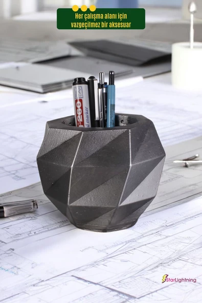 StarLightning Kalemlik Masa Kalemliği Organizer Kalemlik Gümüş Eskitme Renk Model 20 - Resim 5