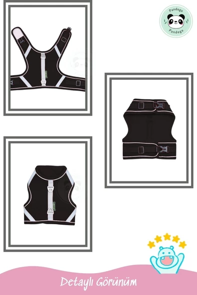 Pandogo Kedi Tasması Göğüs Gezdirme Tasması Uzun Sevk Kayışlı Siyah L Beden - Resim 3