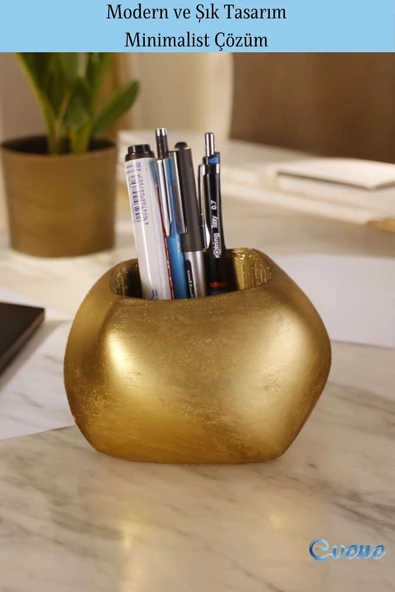 Evene Kalemlik Masa Kalemliği Organizer Kalemlik Altın Renk Model 22 - Resim 4