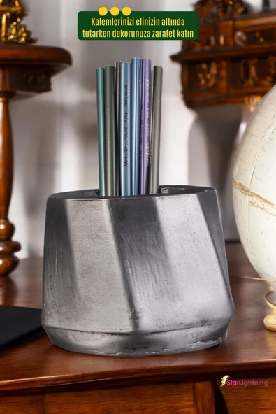 StarLightning Kalemlik Masa Kalemliği Organizer Kalemlik Gümüş Eskitme Renk Model 17 - Resim 4