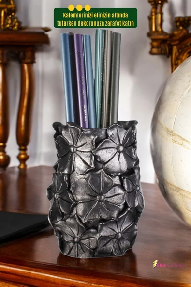 StarLightning Kalemlik Masa Kalemliği Organizer Kalemlik Gümüş Eskitme Renk Model 16 - Resim 4