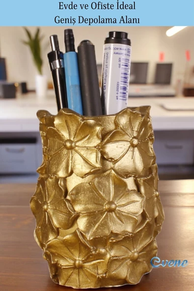 Evene Kalemlik Masa Kalemliği Organizer Kalemlik Altın Renk Model 16 - Resim 3